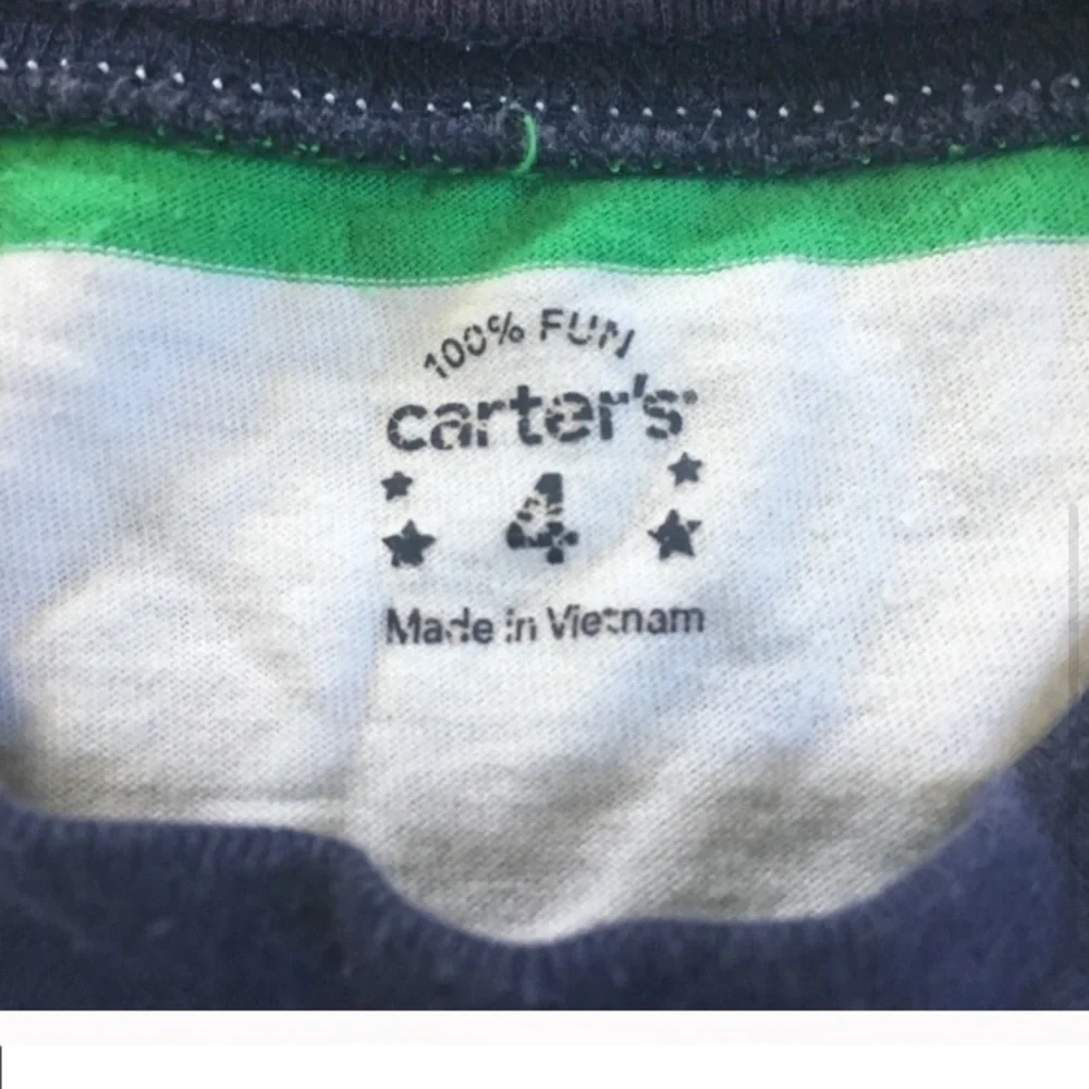 Carter’s Boy’s green white striped short sleeve rubber print Tshirt size 4
